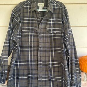 Eddie Bauer Gray and Blue Plaid Button Down Shirt Vintage